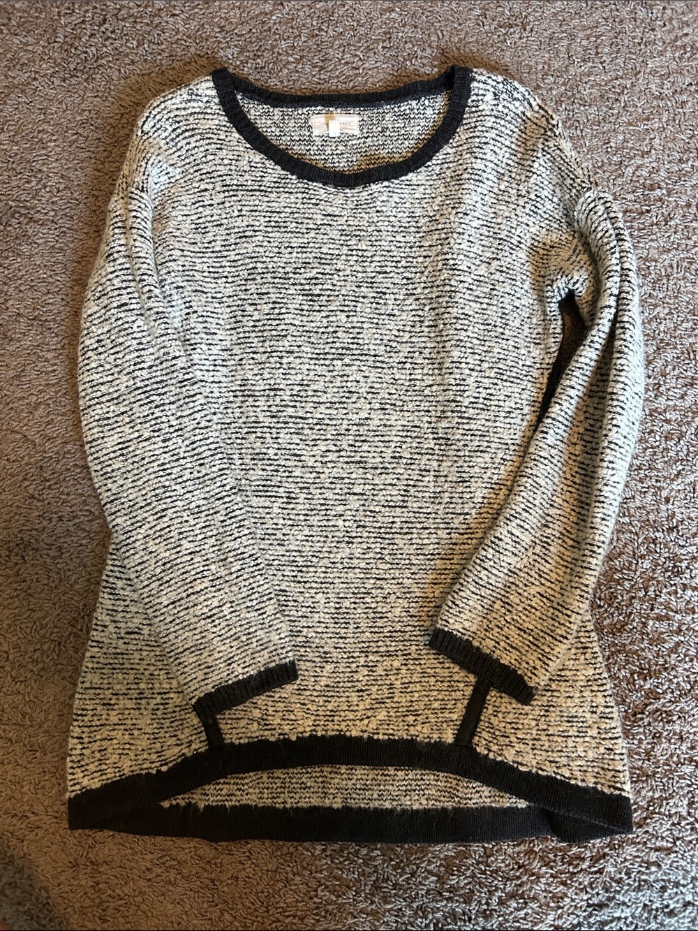 Lou & Grey Black and White Marled Crewneck Sweater